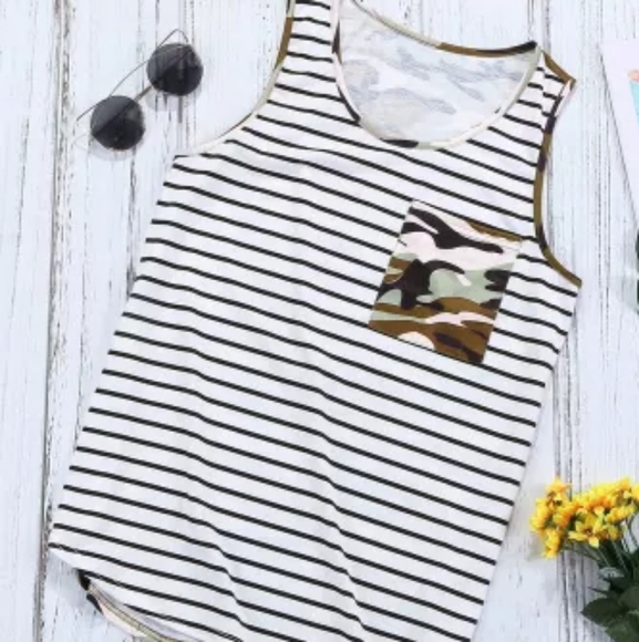 🆕 Cute Camo & stripe tunic length tank top - Picture 8 of 12